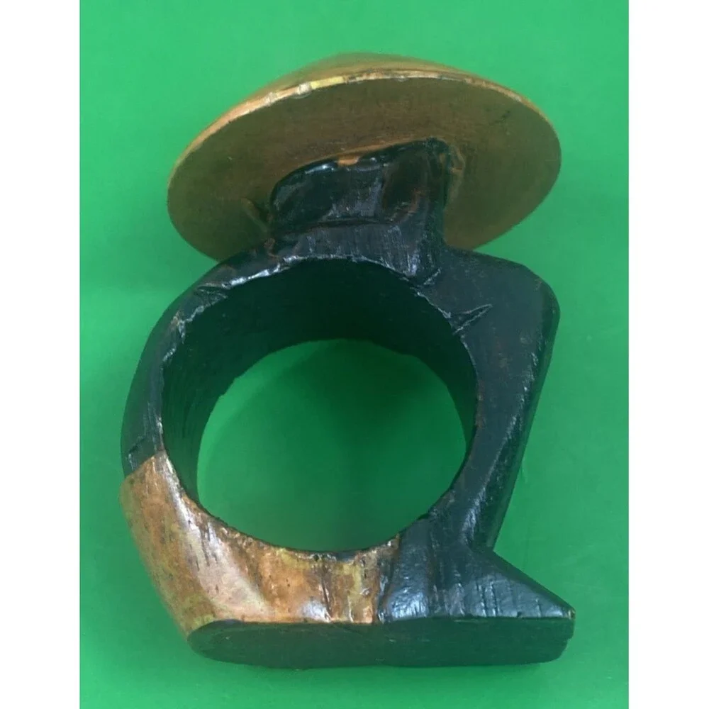 Pier 1 Napkin Ring Holders Wood Chinese Rice Hats Set 4